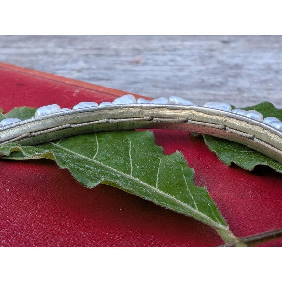 Vintage Gold Vermeil Pearl and Ruby Bangle Bracelet, Sterling Dowry Bracelet - Picture 10 of 10